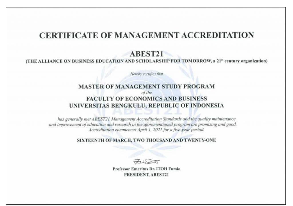 Program MM FEB UNIB Raih Akreditasi Internasional ABEST21