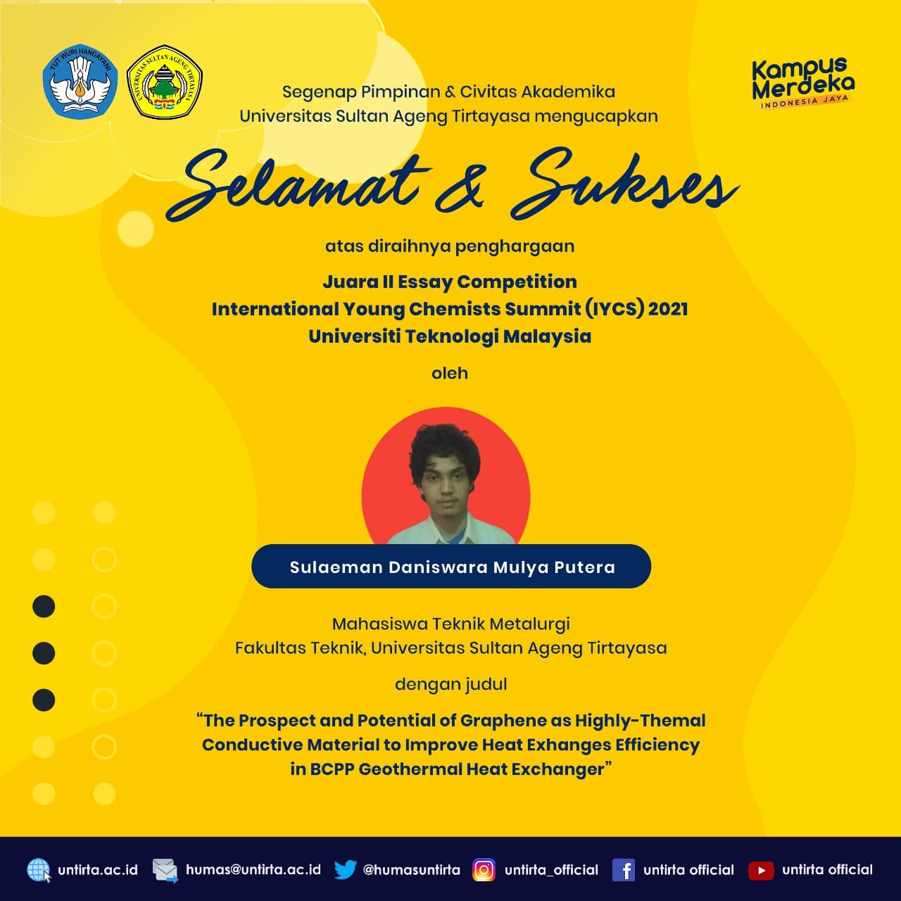 Mahasiswa Teknik Untirta Raih Juara dalam International Young Chemist Summit