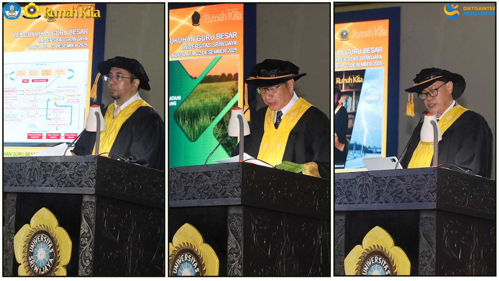 UNSRI Kukuhkan Tiga Guru Besar dari Bidang Kedokteran, Pertanian, dan Teknik