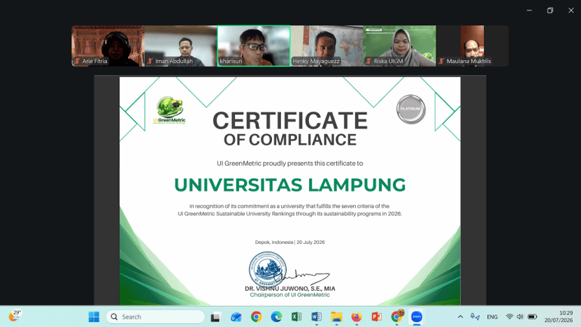 Unila Raih Four Trees Rating dari UI GreenMetric, Perkuat Komitmen Kampus Berkelanjutan