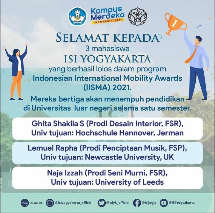 Mahasiswa ISI Yogyakarta berhasil lolos dalam program Indonesian International Mobility Awards (IISMA) 2021