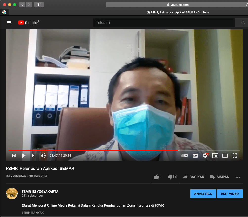 PELUNCURAN E-OFFICE SEMAR DALAM RANGKA PEMBANGUNAN ZONA INTEGRITAS FSMR ISI YOGYAKARTA