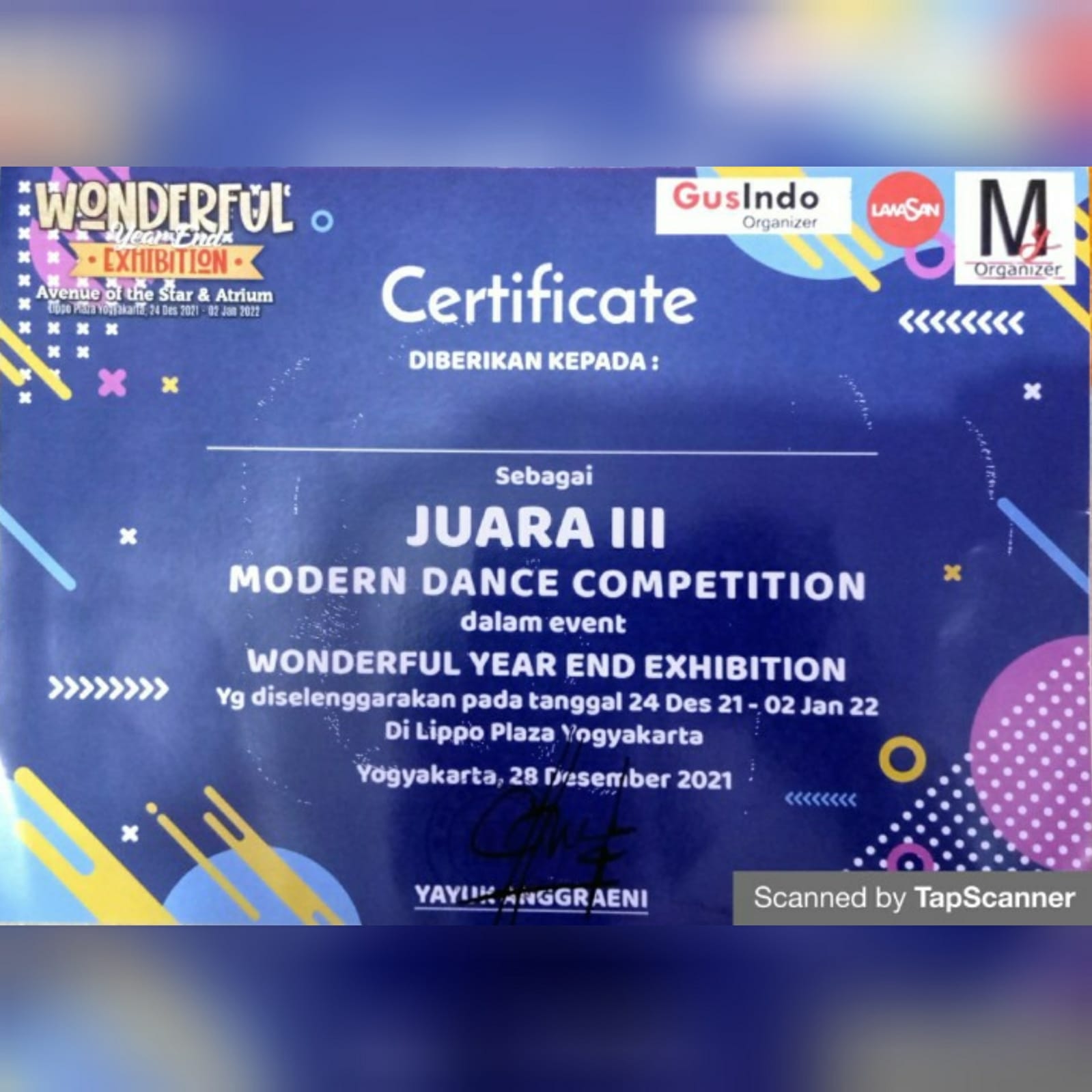 Mahasiswa Jurusan Tari Fakultas Seni Pertunjukan ISI Yogyakarta Meraih Juara III Modern Dance Competition