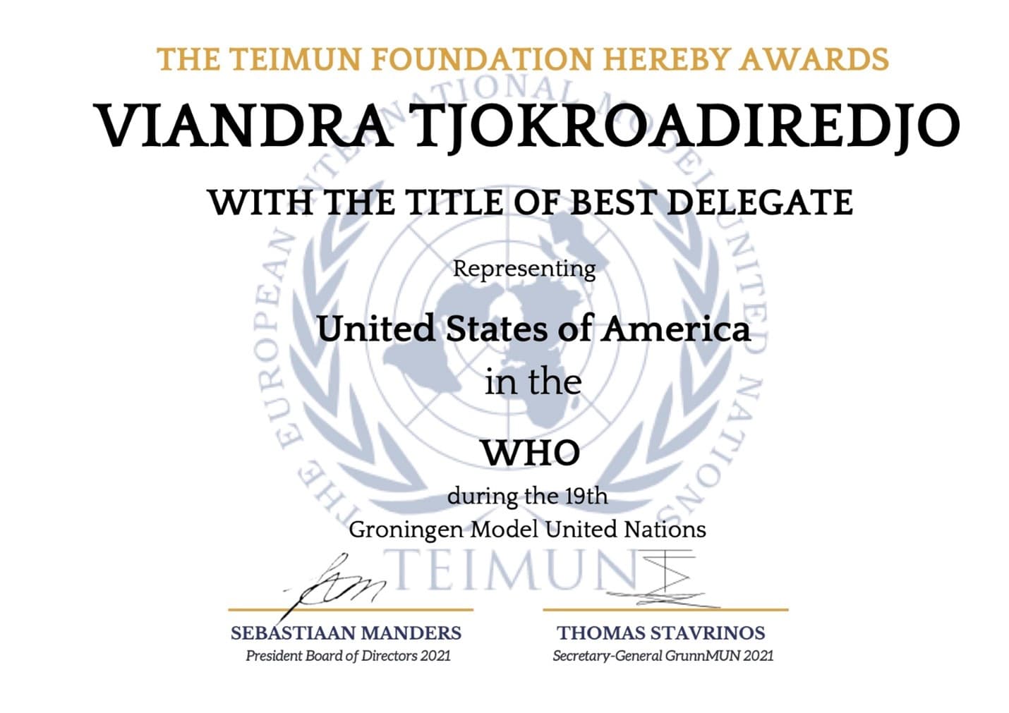 Mahasiswa FKG UI Raih Juara 1 “Groningen Model United Nations 2021”