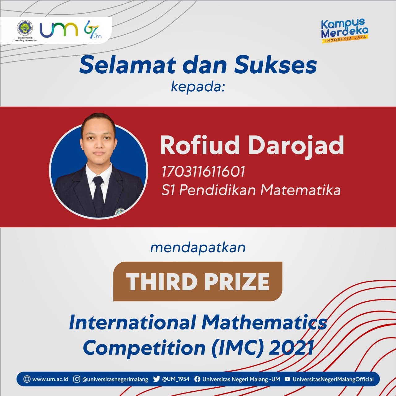 Mahasiswa UM, meraih Third Prize pada International Mathematics Competition