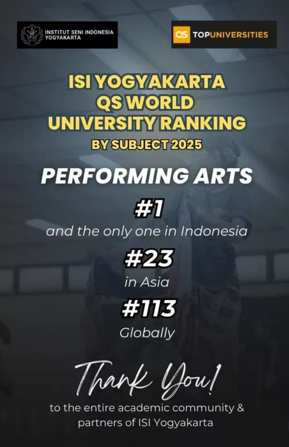 ISI Yogyakarta Perguruan Tinggi Seni Terbaik di Indonesia dalam QS World University Ranking 2025