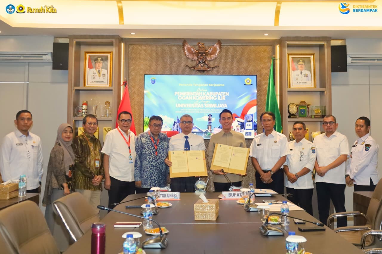UNSRI dan Pemkab OKI Sepakat Tandatangani MoU Bidang Pendidikan, Penelitian, Pengabdian kepada Masyarakat, dan Pengembangan Sumber Daya.