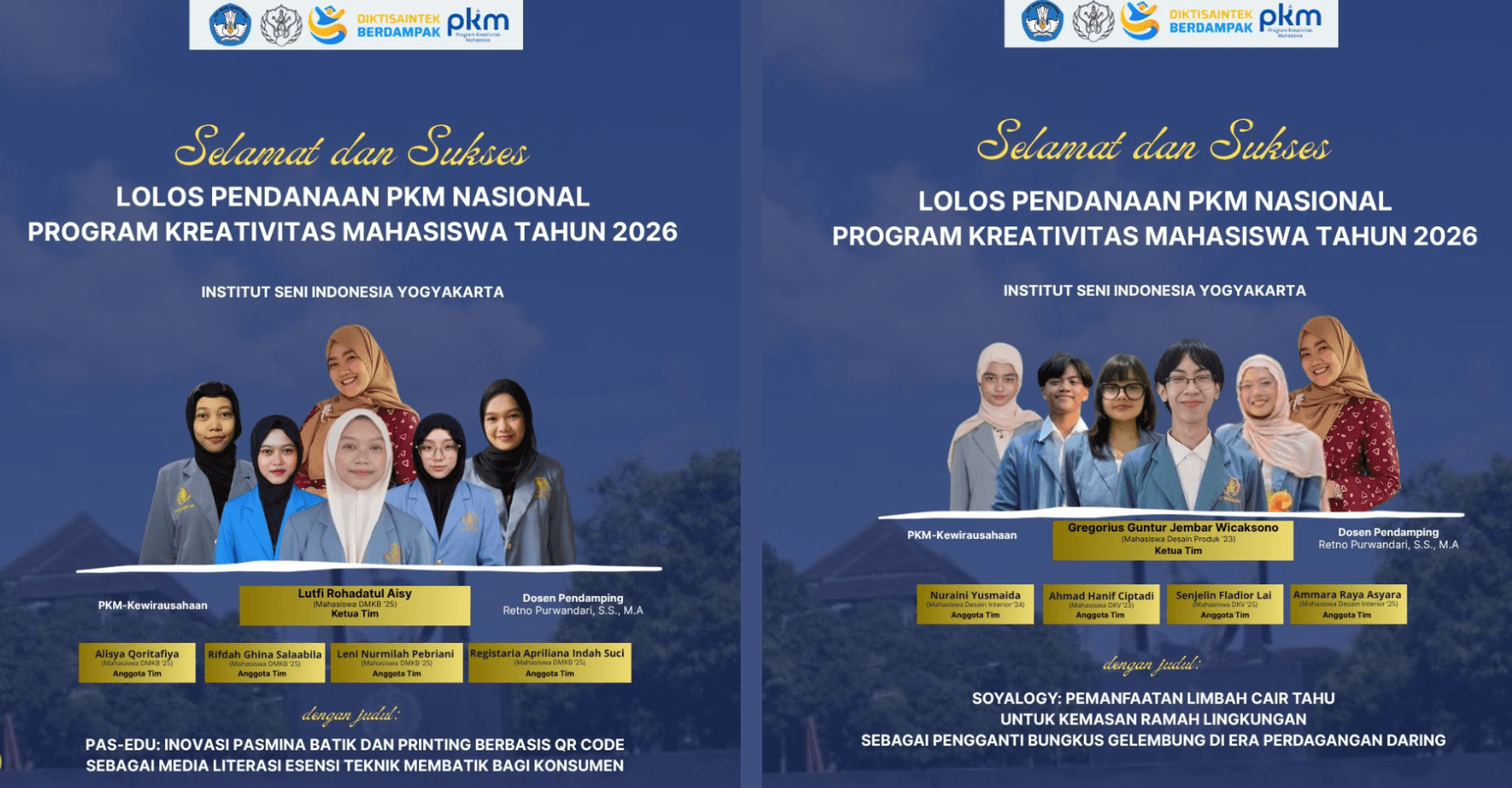 Dua Tim Mahasiswa ISI Yogyakarta Raih Pendanaan PKM Nasional 2026 Lewat Inovasi Kewirausahaan Kreatif
