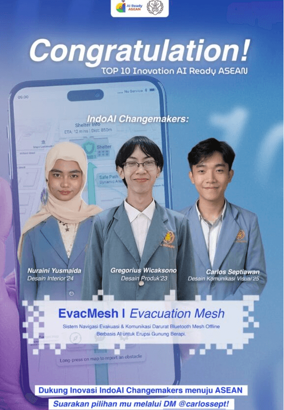 Mahasiswa ISI Yogyakarta Tembus Top 10 Indonesia AI Ready ASEAN Youth Challenge Lewat Inovasi EvacMesh
